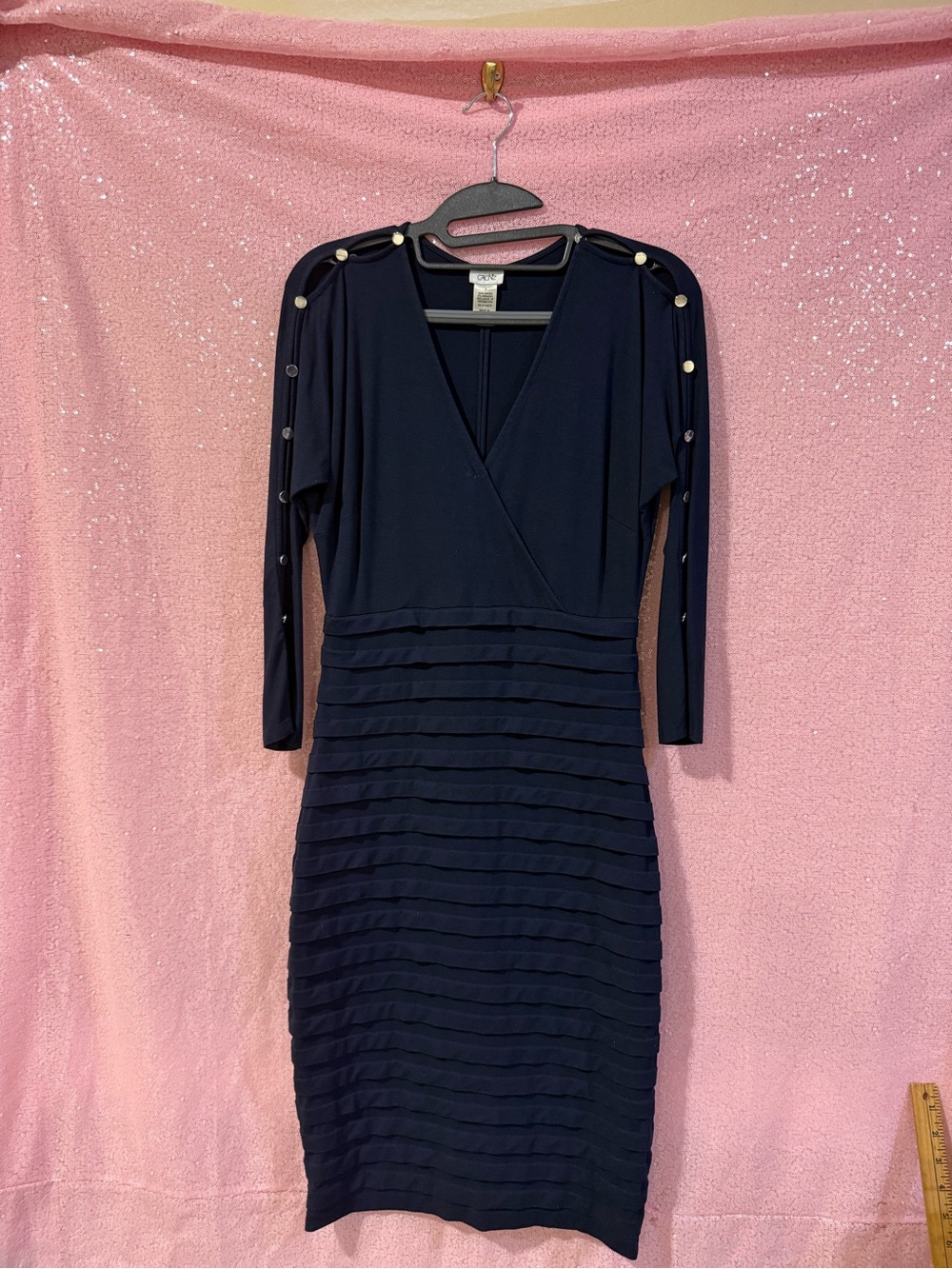 Classic Navy Button-Trim Wrap Dress by CeCe O6